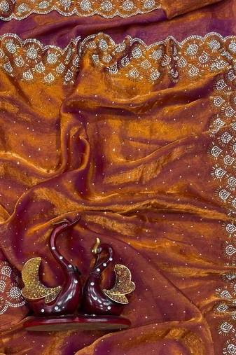 Orange Color Jarkhan Diamond Work Space Silk Saree