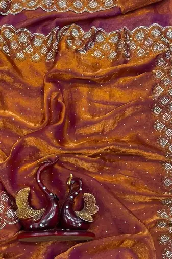 Orange Color Jarkhan Diamond Work Space Silk Saree