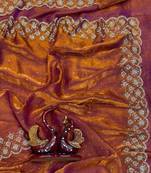 Orange Color Jarkhan Diamond Work Space Silk Saree