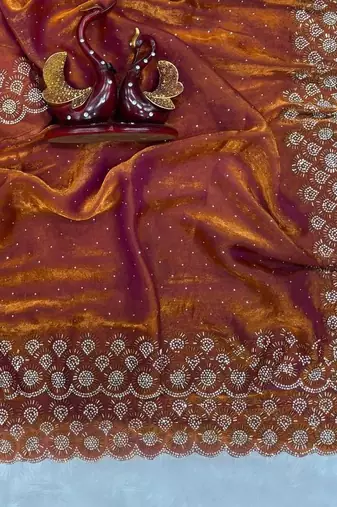 Orange Color Jarkhan Diamond Work Space Silk Saree
