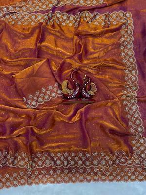 Orange Color Jarkhan Diamond Work Space Silk Saree 3