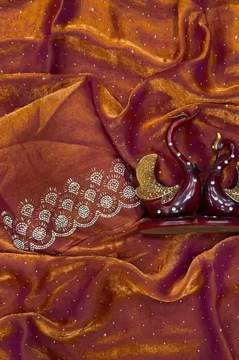 Orange Color Jarkhan Diamond Work Space Silk Saree
