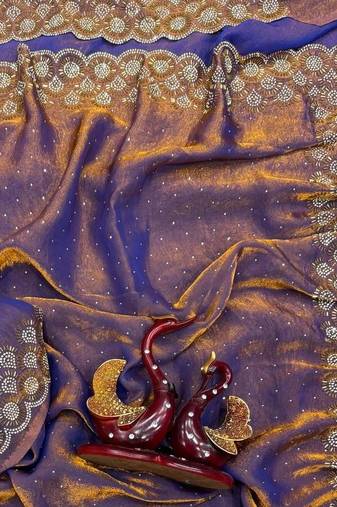 Violet Color Jarkhan Diamond Work Space Silk Blend Saree