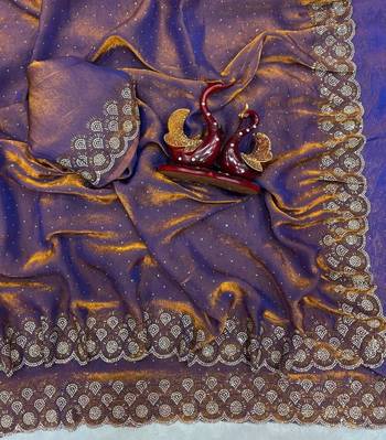 Violet Color Jarkhan Diamond Work Space Silk Blend Saree 2