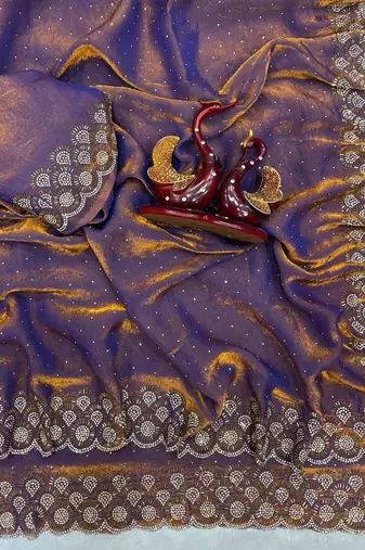 Violet Color Jarkhan Diamond Work Space Silk Blend Saree