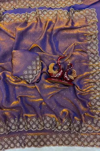 Violet Color Jarkhan Diamond Work Space Silk Blend Saree