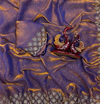Violet Color Jarkhan Diamond Work Space Silk Blend Saree 4
