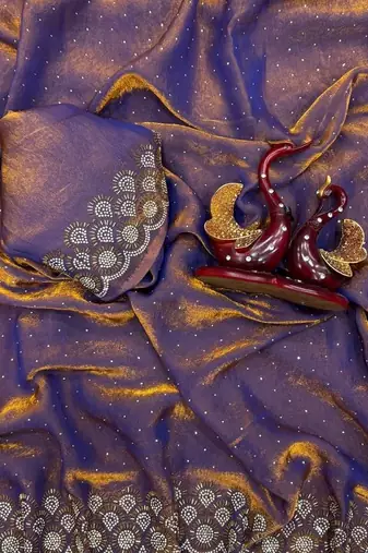 Violet Color Jarkhan Diamond Work Space Silk Blend Saree