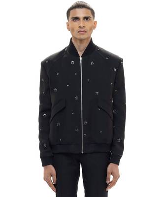 Black embroidered woolen blends jacket 1