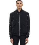 Black embroidered woolen blends jacket