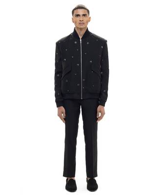 Black embroidered woolen blends jacket 2