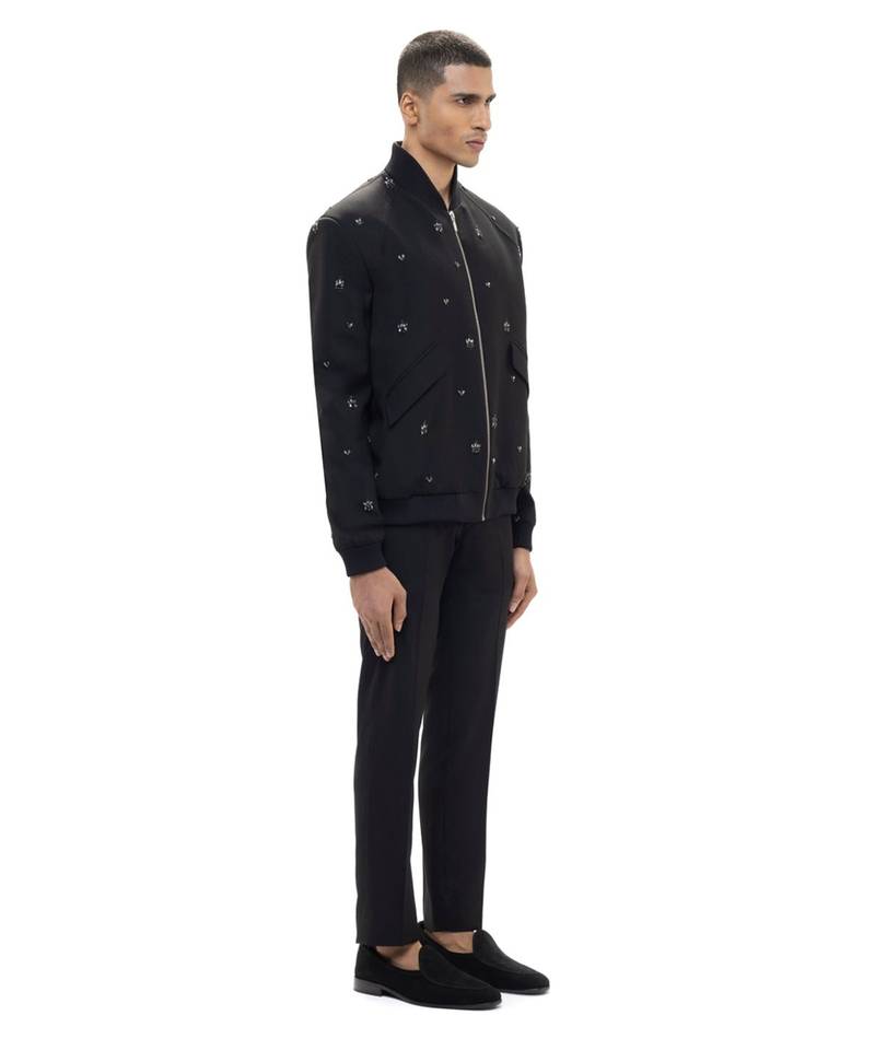 Black embroidered woolen blends jacket
