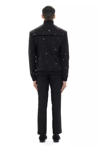 Black embroidered woolen blends jacket
