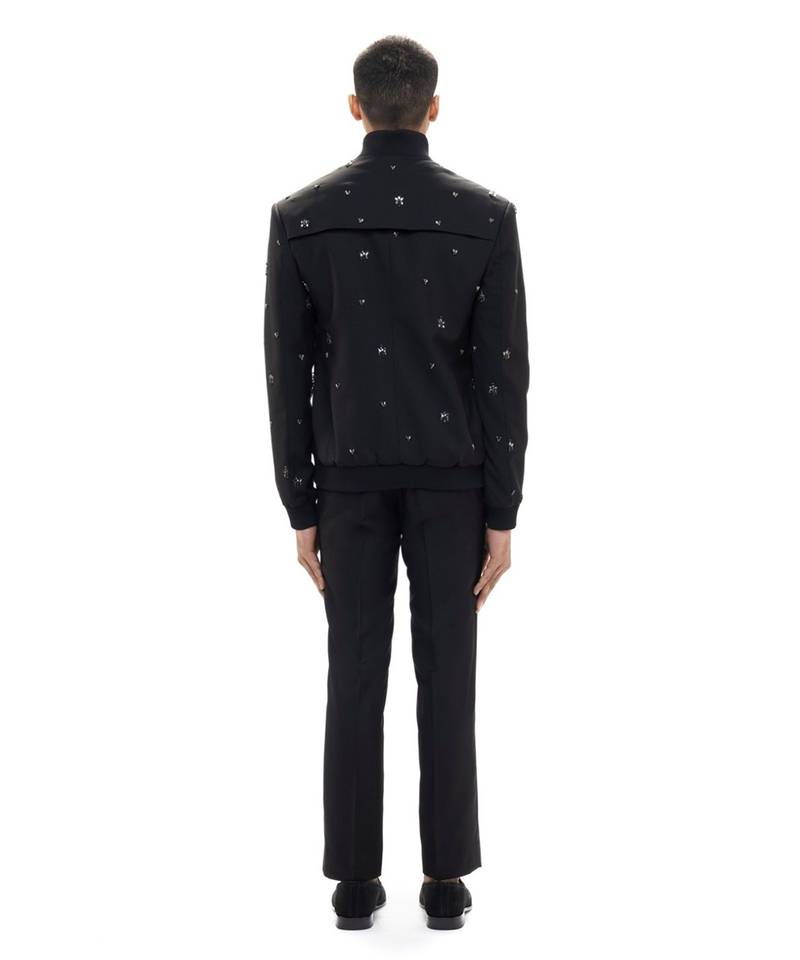 Black embroidered woolen blends jacket