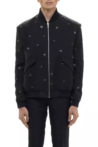 Black embroidered woolen blends jacket