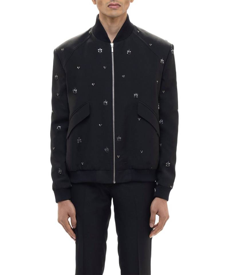 Black embroidered woolen blends jacket