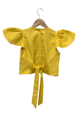 woven half sleeves embellished top with palazzo-yellow & limegreen 3