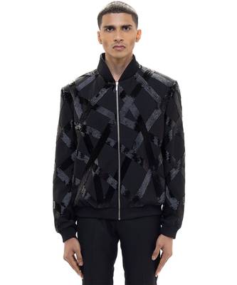 Black embroidered woolen blends jacket 1