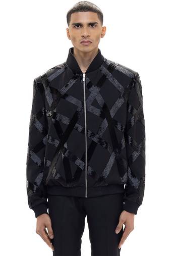 Black embroidered woolen blends jacket