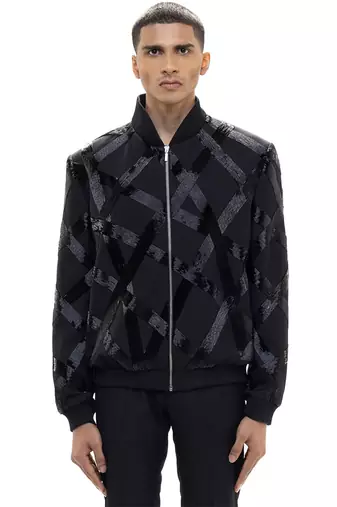 Black embroidered woolen blends jacket