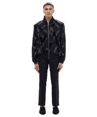 Black embroidered woolen blends jacket 2