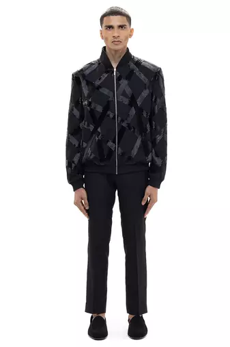 Black embroidered woolen blends jacket