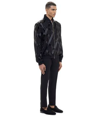 Black embroidered woolen blends jacket 3