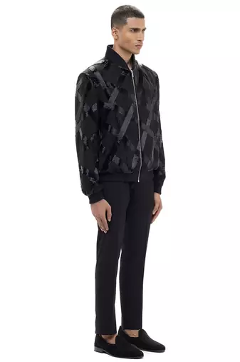Black embroidered woolen blends jacket