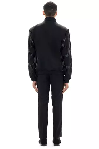 Black embroidered woolen blends jacket