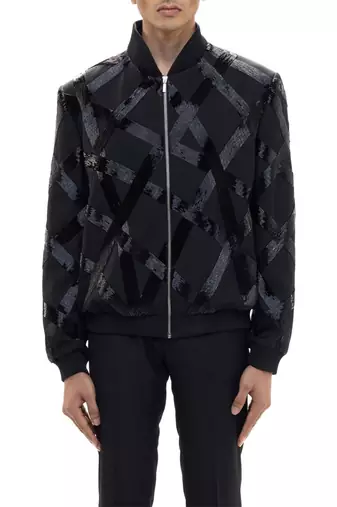 Black embroidered woolen blends jacket