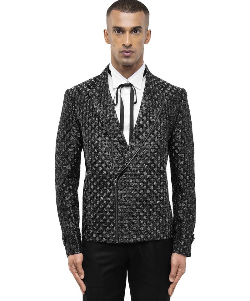 Black embroidered silk blazer