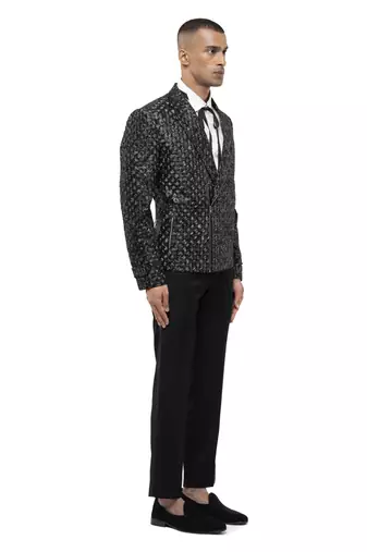 Black embroidered silk blazer