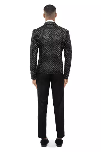 Black embroidered silk blazer