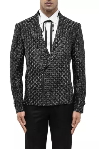 Black embroidered silk blazer