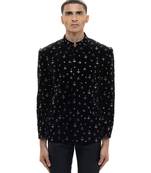 Black embroidered velvet bandhgala set