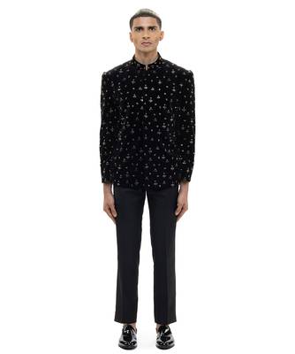 Black embroidered velvet bandhgala set 2