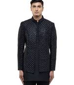 Black embroidered silk bandhgala set