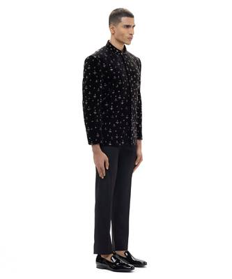 Black embroidered velvet bandhgala set 3