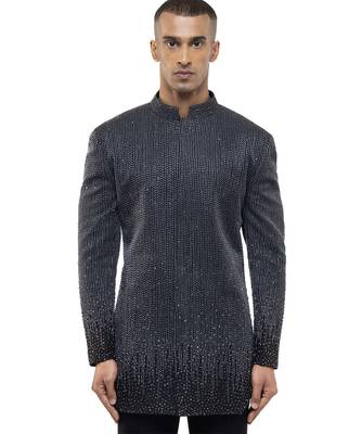 Black embroidered silk bandhgala set 1