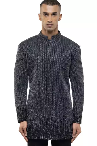 Black embroidered silk bandhgala set