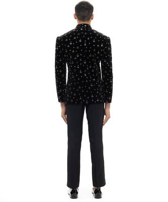 Black embroidered velvet bandhgala set 4