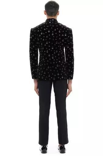 Black embroidered velvet bandhgala set