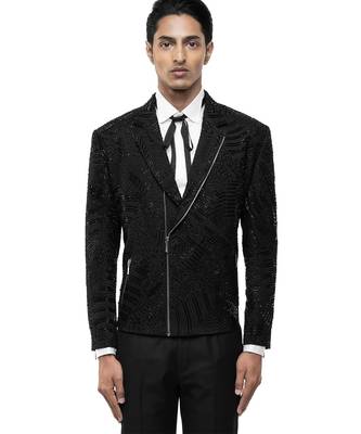 Black embroidered silk blazer 1