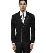 Black embroidered silk blazer