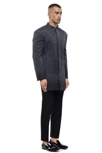 Black embroidered silk bandhgala set