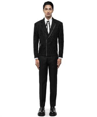 Black embroidered silk blazer 2
