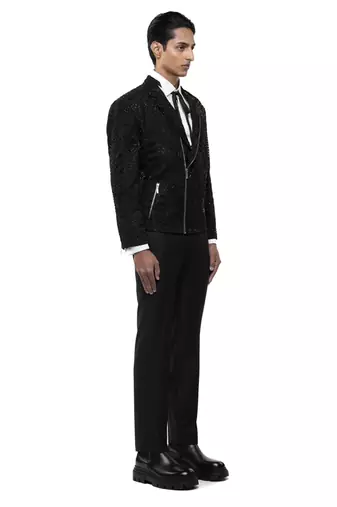 Black embroidered silk blazer