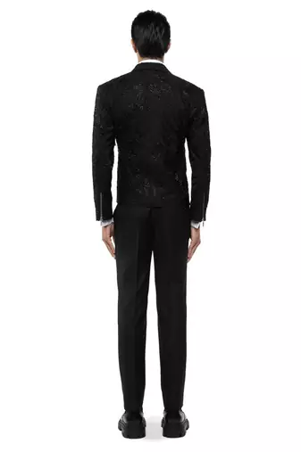 Black embroidered silk blazer