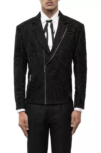 Black embroidered silk blazer