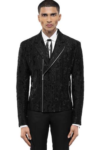 Black embroidered silk blazer